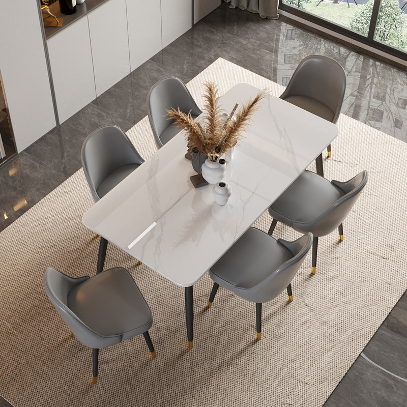 Scandinavian Dining Room Furniture Set Sintered Stone Rectangular Dining Table with Metal Base White 7 Piece Set Clearhalo 'Dining Room Sets' 'Dining Tables & Seating' 'dining_room_set' 'furn' 'furn_dining_room_set' 'Furniture' 'furniture_dining_room_set' 'Kitchen & Dining Furniture' 'kitchen&dining_furn' 'kitchen' 3447600