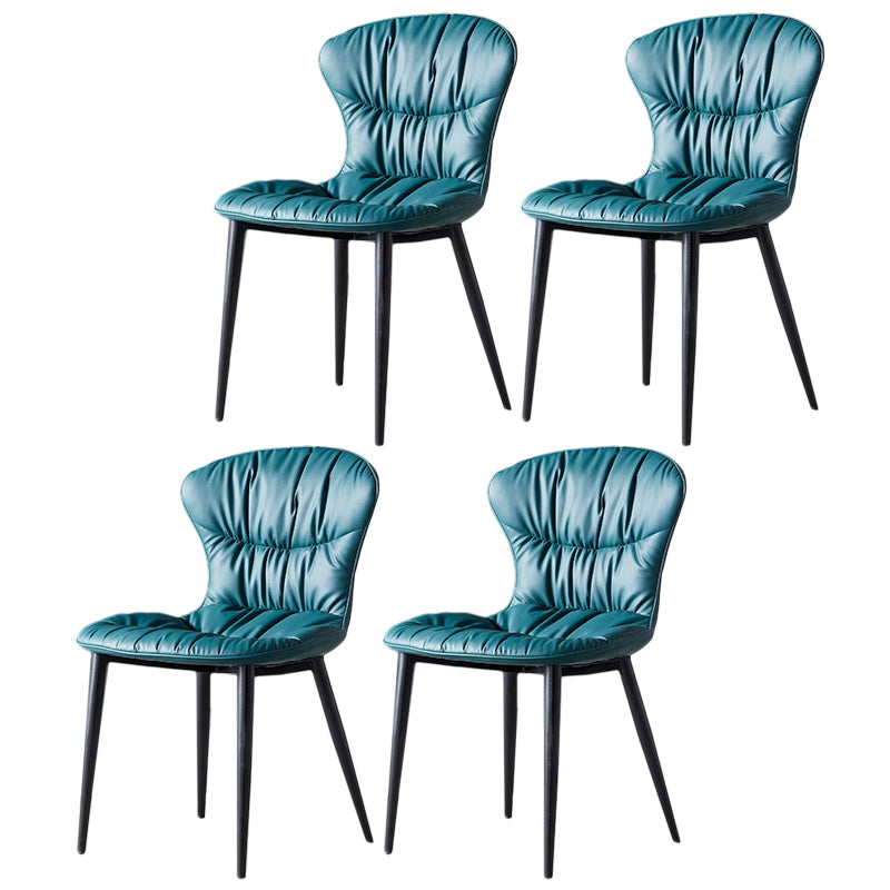 Contemporary Indoor Side Chair Leather Armless Dining Chairs with Black Legs Navy Set of 4 Clearhalo ' kitchen&dining_furn' 'Dining Chairs' 'Dining Tables & Seating' 'dining_chair' 'Furniture' 'furniture_dining_chair' 'Kitchen & Dining Furniture' 'kitchen' 3453265