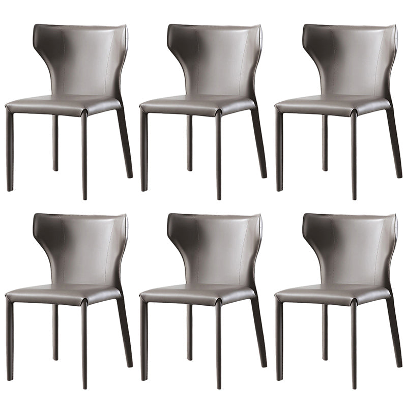 Modern Wingback Side Chair Leather Armless Dining Chair with Metal Legs Grey Set of 6 Clearhalo ' kitchen&dining_furn' 'Dining Chairs' 'Dining Tables & Seating' 'dining_chair' 'Furniture' 'furniture_dining_chair' 'Kitchen & Dining Furniture' 'kitchen' 3453353
