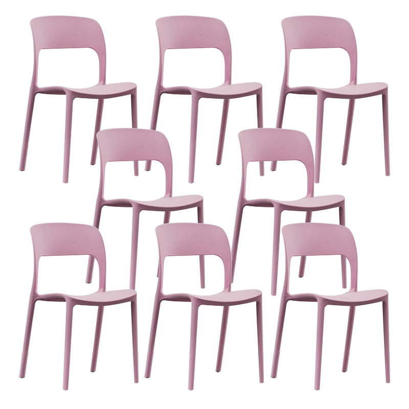 Home Side Chair Stackable Contemporary Open Back Plastic Dining Room Chair Pink Set of 8 Clearhalo ' kitchen&dining_furn' 'Dining Chairs' 'Dining Tables & Seating' 'dining_chair' 'Furniture' 'furniture_dining_chair' 'Kitchen & Dining Furniture' 'kitchen' 3455516