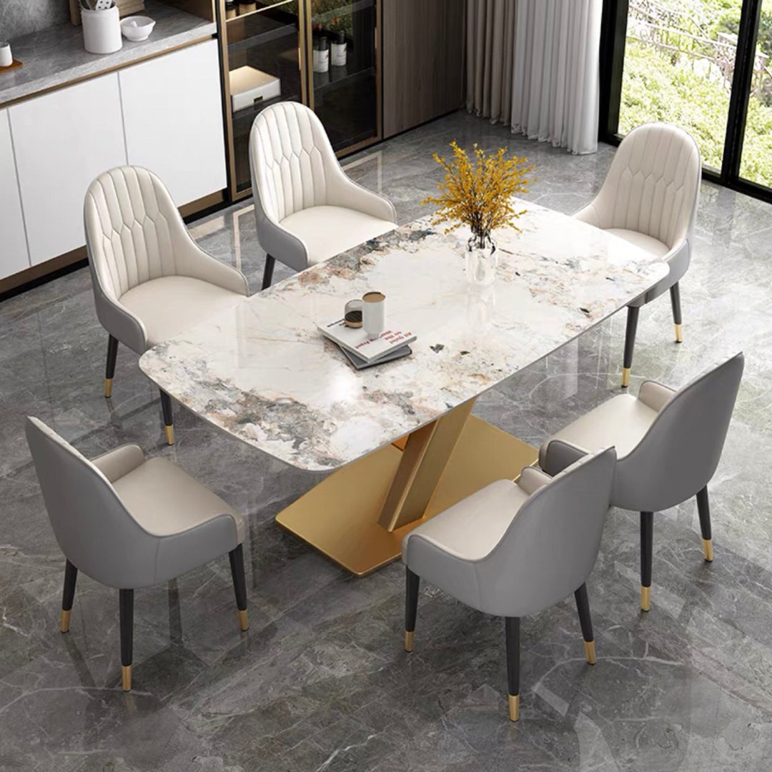 Standard Sintered Stone Top Dining Set with 1 Gold Metallic Legs for Dining Furniture 7 Piece Set Clearhalo 'Dining Room Sets' 'Dining Tables & Seating' 'dining_room_set' 'furn' 'furn_dining_room_set' 'Furniture' 'furniture_dining_room_set' 'Kitchen & Dining Furniture' 'kitchen&dining_furn' 'kitchen' 3473331