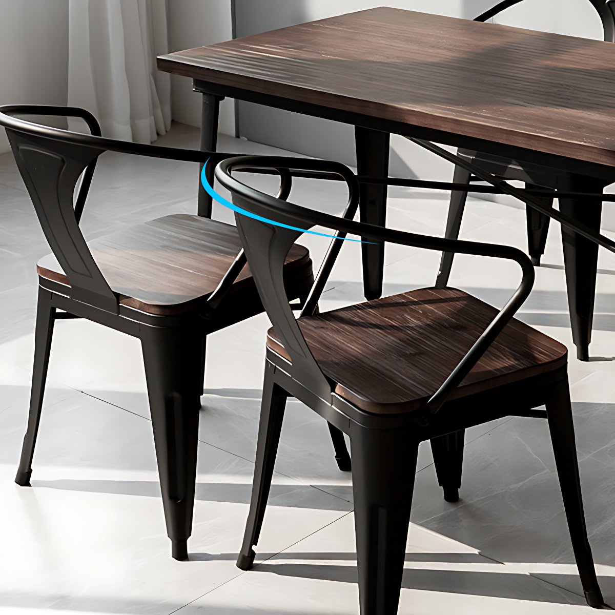 Industrial Style Solid Wood Dining Set with Brown Rectangle Table and 4 ...