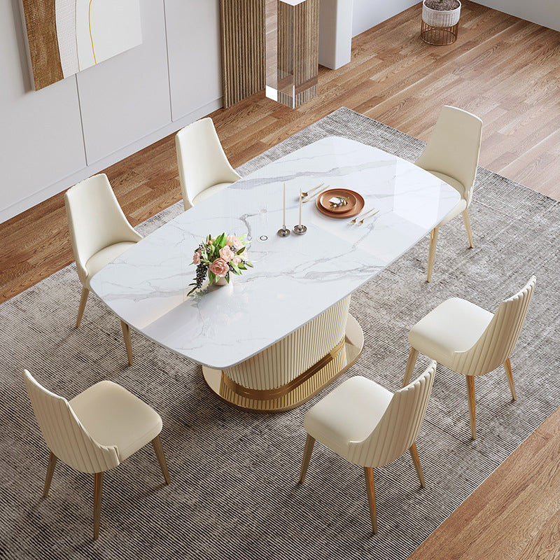 Glam Sintered Stone White Dining Room Set with Round Table Dining Table Furniture 7 Piece Set Clearhalo 'Dining Room Sets' 'Dining Tables & Seating' 'dining_room_set' 'furn' 'furn_dining_room_set' 'Furniture' 'furniture_dining_room_set' 'Kitchen & Dining Furniture' 'kitchen&dining_furn' 'kitchen' 3474290
