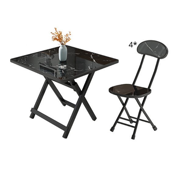 Modern Style Wood Top Dining Set with Square Shape Dinette Set with Double Pedestal Table Black 5 Piece Set Clearhalo 'Dining Room Sets' 'Dining Tables & Seating' 'dining_room_set' 'furn' 'furn_dining_room_set' 'Furniture' 'furniture_dining_room_set' 'Kitchen & Dining Furniture' 'kitchen&dining_furn' 'kitchen' 3474339