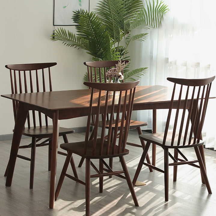 Traditional Style Solid Wood Dining Set with Traditional Height Table and 4 Legs Base Walnut Slat Back Clearhalo 'Dining Room Sets' 'Dining Tables & Seating' 'dining_room_set' 'furn' 'furn_dining_room_set' 'Furniture' 'furniture_dining_room_set' 'Kitchen & Dining Furniture' 'kitchen&dining_furn' 'kitchen' 3474471