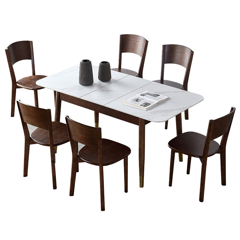 Minimalist Rectangular Dining Table Set Extendable Dining Table Set with Trestle Base 7 Piece Set Clearhalo 'Dining Room Sets' 'Dining Tables & Seating' 'dining_room_set' 'furn' 'furn_dining_room_set' 'Furniture' 'furniture_dining_room_set' 'Kitchen & Dining Furniture' 'kitchen&dining_furn' 'kitchen' 3474533
