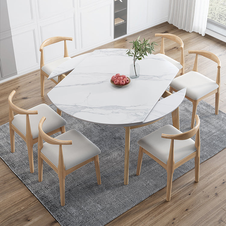 Traditional Sintered Stone Top Dining Set with 4 Brown Solid Wood Legs for Dining Furniture 7 Piece Set Clearhalo 'Dining Room Sets' 'Dining Tables & Seating' 'dining_room_set' 'furn' 'furn_dining_room_set' 'Furniture' 'furniture_dining_room_set' 'Kitchen & Dining Furniture' 'kitchen&dining_furn' 'kitchen' 3474604