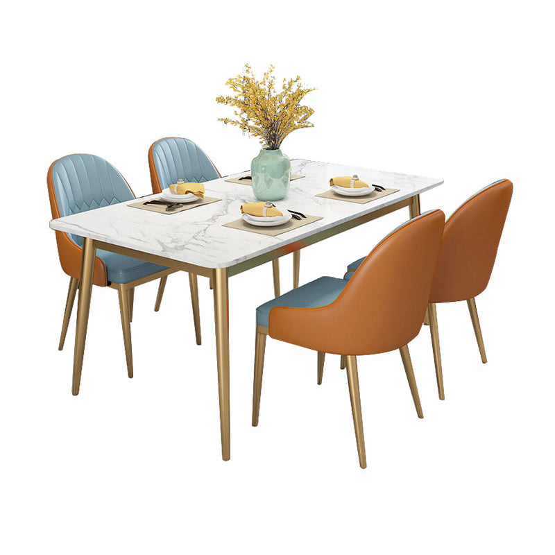 Scandinavian Style Dining Room Set Sintered Stone Top Dinette Set with Metal 4 Legs Base Orange 5 Piece Set Clearhalo 'Dining Room Sets' 'Dining Tables & Seating' 'dining_room_set' 'furn' 'furn_dining_room_set' 'Furniture' 'furniture_dining_room_set' 'Kitchen & Dining Furniture' 'kitchen&dining_furn' 'kitchen' 3474616