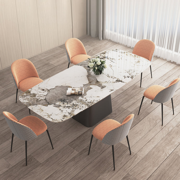 Modern Sintered Stone Table Set of 5/7 with Rectangle Table Dining Set with Orange PU Leather Chairs 7 Piece Set Clearhalo 'Dining Room Sets' 'Dining Tables & Seating' 'dining_room_set' 'furn' 'furn_dining_room_set' 'Furniture' 'furniture_dining_room_set' 'Kitchen & Dining Furniture' 'kitchen&dining_furn' 'kitchen' 3474651
