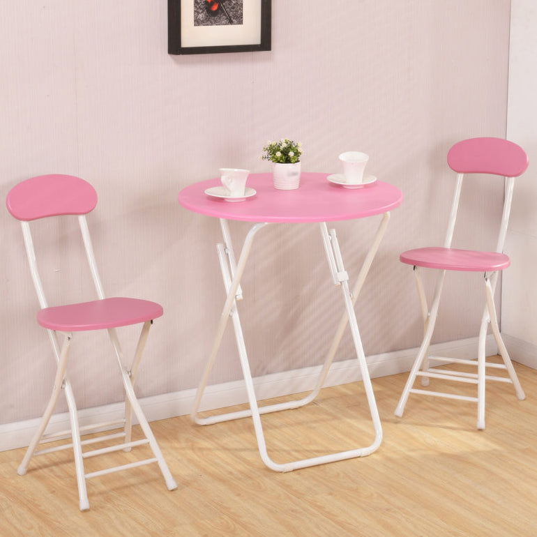Folding Dining Table Set with Round Top and White Base Table Set for Home Use Pink 3 Piece Set Clearhalo 'Dining Room Sets' 'Dining Tables & Seating' 'dining_room_set' 'furn' 'furn_dining_room_set' 'Furniture' 'furniture_dining_room_set' 'Kitchen & Dining Furniture' 'kitchen&dining_furn' 'kitchen' 3474667