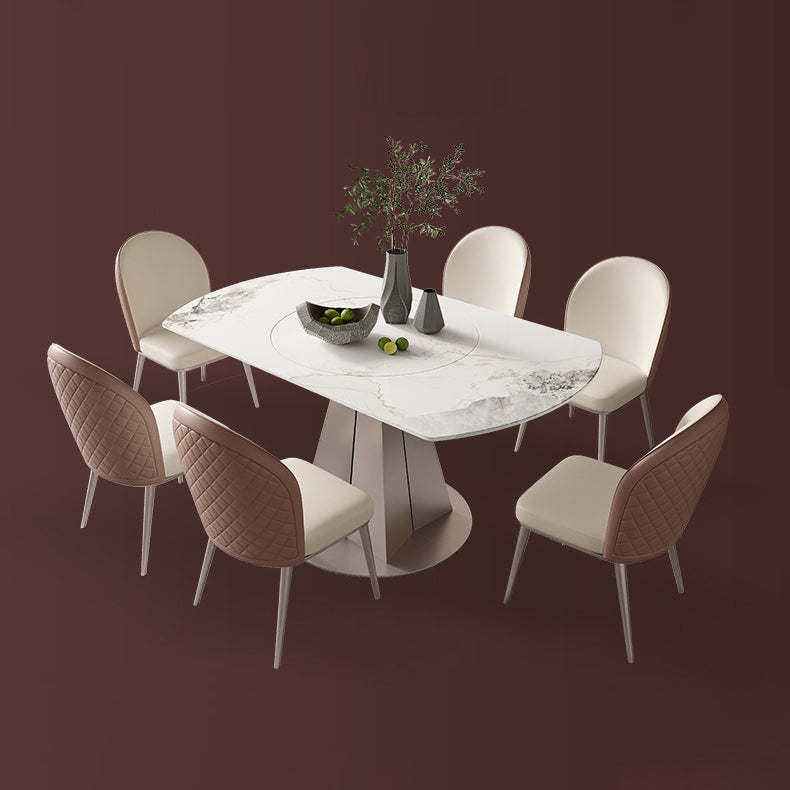 Modern Sintered Stone White Dining Room Set Space-Saving Design Dining Table Furniture 7 Piece Set Clearhalo 'Dining Room Sets' 'Dining Tables & Seating' 'dining_room_set' 'furn' 'furn_dining_room_set' 'Furniture' 'furniture_dining_room_set' 'Kitchen & Dining Furniture' 'kitchen&dining_furn' 'kitchen' 3474678