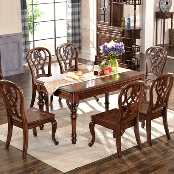 Traditional Style Solid Wood Dining Set with Rectangle Shape Table Table and 4 Legs Base 7 Piece Set Clearhalo 'Dining Room Sets' 'Dining Tables & Seating' 'dining_room_set' 'furn' 'furn_dining_room_set' 'Furniture' 'furniture_dining_room_set' 'Kitchen & Dining Furniture' 'kitchen&dining_furn' 'kitchen' 3474907