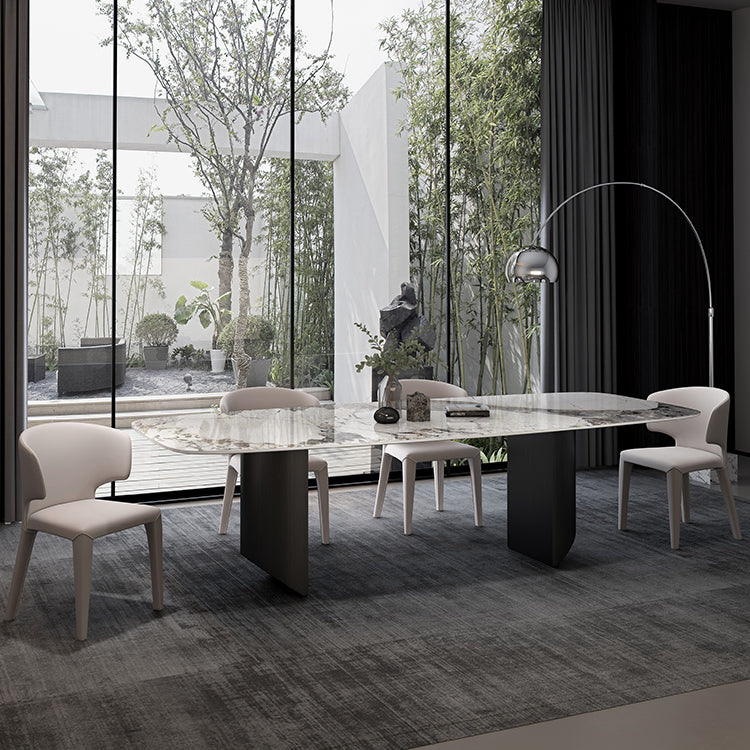 Modern Sintered Stone Table Set of 3/5 with Rectangle Table Dining Set with Black 3 Legs 5 Piece Set Clearhalo 'Dining Room Sets' 'Dining Tables & Seating' 'dining_room_set' 'furn' 'furn_dining_room_set' 'Furniture' 'furniture_dining_room_set' 'Kitchen & Dining Furniture' 'kitchen&dining_furn' 'kitchen' 3474934