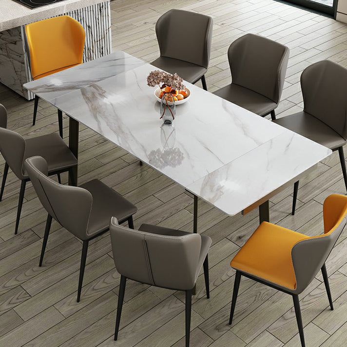 Contemporary Sintered Stone Dining Furniture with Rectangle DiningSet with Removable Leaf 9 Piece Set Clearhalo 'Dining Room Sets' 'Dining Tables & Seating' 'dining_room_set' 'furn' 'furn_dining_room_set' 'Furniture' 'furniture_dining_room_set' 'Kitchen & Dining Furniture' 3474971