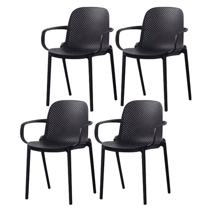 Modern Plastic Dining Armchair Chair Stackable Solid Back Dining Side Chair for Kitchen Black 4 Piece Set Clearhalo ' kitchen&dining_furn' 'Dining Chairs' 'Dining Tables & Seating' 'dining_chair' 'furn' 'furn_dining_chair' 'Furniture' 'furniture_dining_chair' 'Kitchen & Dining Furniture' 'kitchen' 3484382