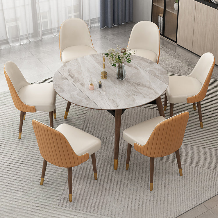 Contemporary Style Sintered Stone Dining Table with Grey Self-Storing Leaf and 4 Legs Base 7 Piece Set Clearhalo 'Dining Room Sets' 'Dining Tables & Seating' 'dining_room_set' 'furn' 'furn_dining_room_set' 'Furniture' 'furniture_dining_room_set' 'Kitchen & Dining Furniture' 'kitchen&dining_furn' 'kitchen' 3485396