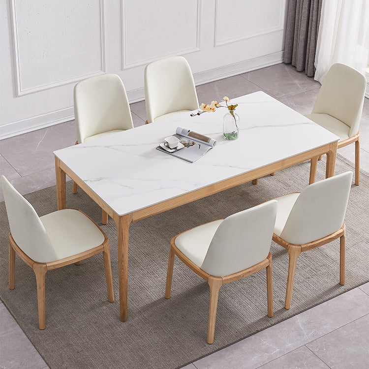Dining Room Set Minimalist with Solid Wood Table and Upholstered Chairs 7 Piece Set Clearhalo 'Dining Room Sets' 'Dining Tables & Seating' 'dining_room_set' 'furn' 'furn_dining_room_set' 'Furniture' 'furniture_dining_room_set' 'Kitchen & Dining Furniture' 'kitchen&dining_furn' 'kitchen' 3485574
