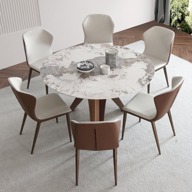 Nordic Sintered Stone Table Set of 5/7 with Rotatable Round Table Dining Set with Leather Chairs 7 Piece Set Clearhalo 'Dining Room Sets' 'Dining Tables & Seating' 'dining_room_set' 'furn' 'furn_dining_room_set' 'Furniture' 'furniture_dining_room_set' 'Kitchen & Dining Furniture' 'kitchen&dining_furn' 'kitchen' 3485646