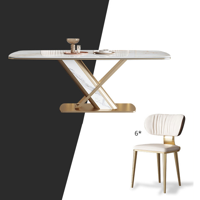 Dining Room Set Modern Sintered Stone Table with Gold Metal Base Rectangle Dining Set for Restaurant 7 Piece Set Clearhalo 'Dining Room Sets' 'Dining Tables & Seating' 'dining_room_set' 'furn' 'furn_dining_room_set' 'Furniture' 'furniture_dining_room_set' 'Kitchen & Dining Furniture' 'kitchen&dining_furn' 'kitchen' 3485730