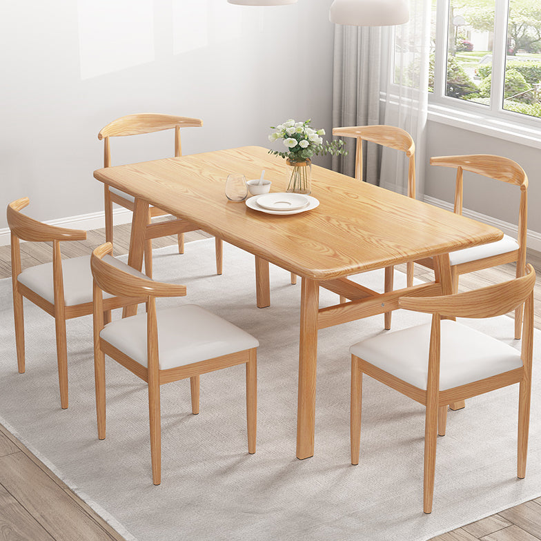Contemporary Fixed Solid Wood Dining Room Table with 4 Solid Wood Legs Kitchen Dining Set 55.1"L x 31.5"W x 29.5"H 7 Piece Set Clearhalo 'Dining Room Sets' 'Dining Tables & Seating' 'dining_room_set' 'furn' 'furn_dining_room_set' 'Furniture' 'furniture_dining_room_set' 'Kitchen & Dining Furniture' 'kitchen&dining_furn' 'kitchen' 3485889
