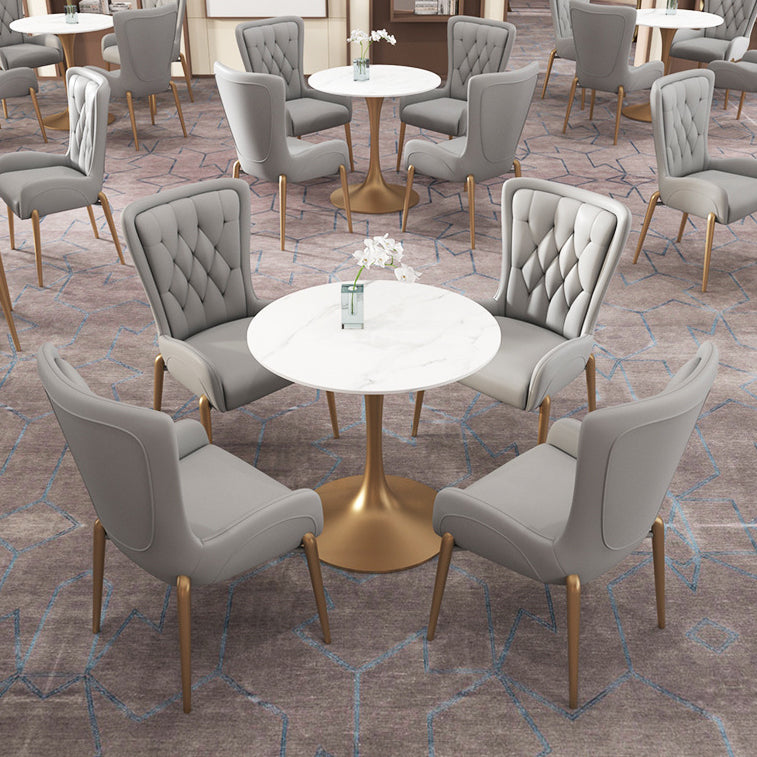 Glam Style Sintered Stone Dining Room Set Standard Height with Gold Base Dining Set Grey 5 Piece Set Clearhalo 'Dining Room Sets' 'Dining Tables & Seating' 'dining_room_set' 'furn' 'furn_dining_room_set' 'Furniture' 'furniture_dining_room_set' 'Kitchen & Dining Furniture' 'kitchen&dining_furn' 'kitchen' 3486074