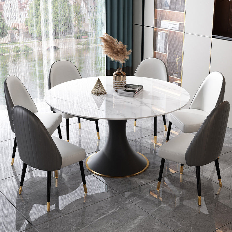 Modern Foldable Sintered Stone Dining Room Set with Black Base Dining Furniture for Home Use 7 Piece Set Clearhalo 'Dining Room Sets' 'Dining Tables & Seating' 'dining_room_set' 'furn' 'furn_dining_room_set' 'Furniture' 'furniture_dining_room_set' 'Kitchen & Dining Furniture' 'kitchen&dining_furn' 'kitchen' 3486093