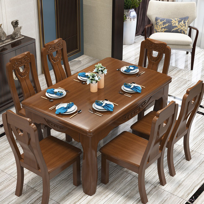 Traditional Style Rectangular Dining RoomTable Set for 6 with Parson Chairs Walnut Dining Set 7 Piece Set Clearhalo 'Dining Room Sets' 'Dining Tables & Seating' 'dining_room_set' 'furn' 'furn_dining_room_set' 'Furniture' 'furniture_dining_room_set' 'Kitchen & Dining Furniture' 'kitchen&dining_furn' 'kitchen' 3490899