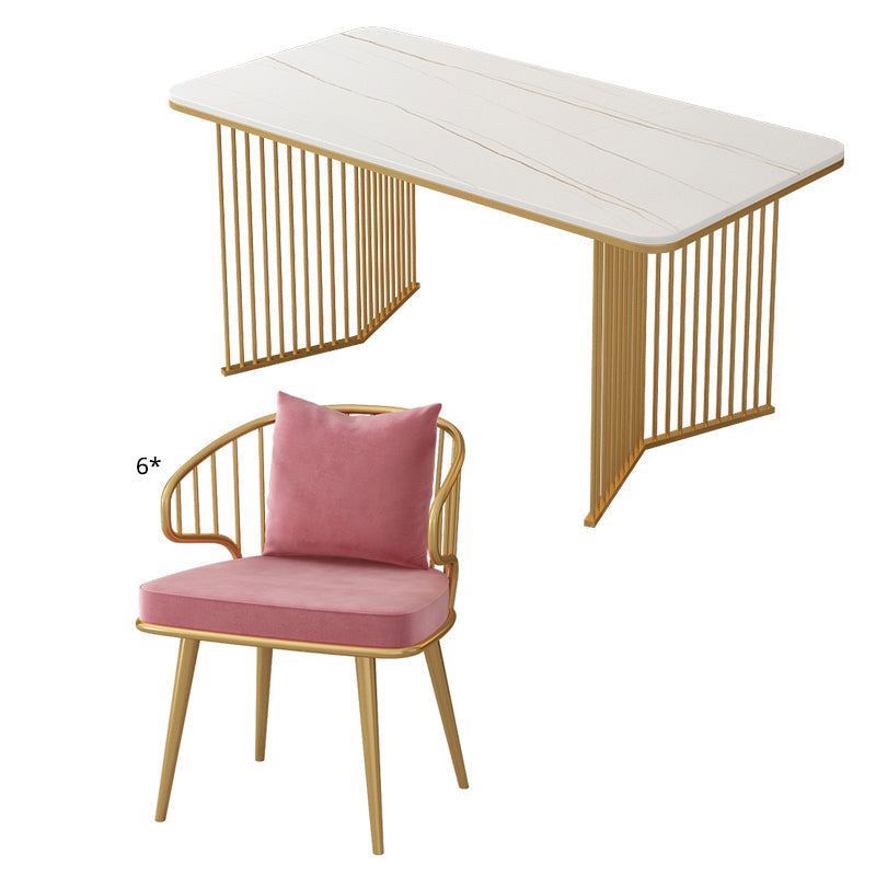Scandinavian Sintered Stone Dining Room Furniture with Double Pedestal Table Dining Table Sets Pink 7 Piece Set Clearhalo 'Dining Room Sets' 'Dining Tables & Seating' 'dining_room_set' 'furn' 'furn_dining_room_set' 'Furniture' 'furniture_dining_room_set' 'Kitchen & Dining Furniture' 'kitchen&dining_furn' 'kitchen' 3491301