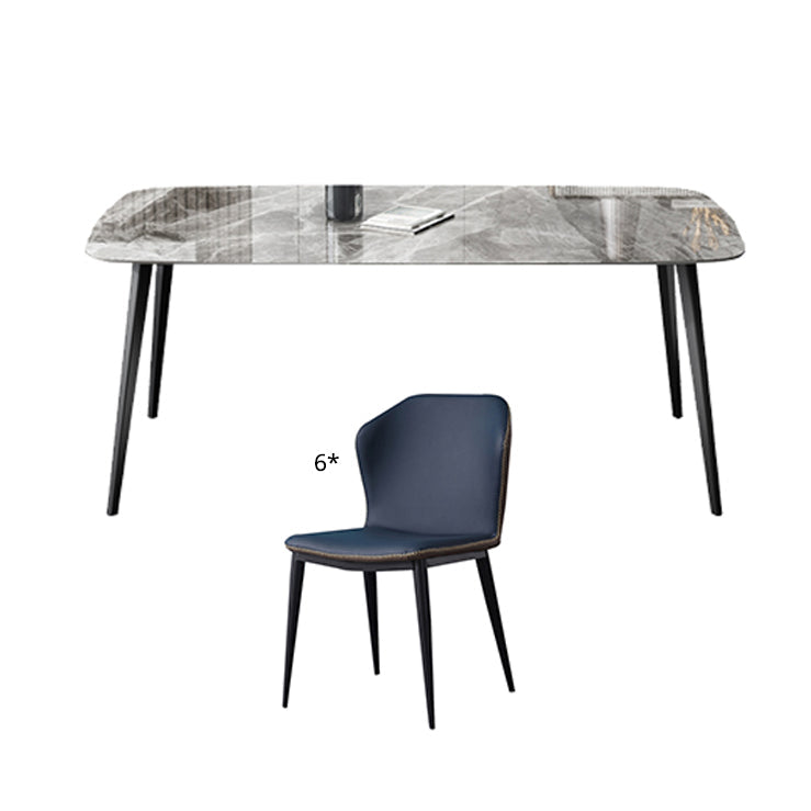 Contemporary Style Sintered Stone Dining Table with Grey Fixed Table and 4 Legs Base 7 Piece Set Clearhalo 'Dining Room Sets' 'Dining Tables & Seating' 'dining_room_set' 'furn' 'furn_dining_room_set' 'Furniture' 'furniture_dining_room_set' 'Kitchen & Dining Furniture' 'kitchen&dining_furn' 'kitchen' 3491427