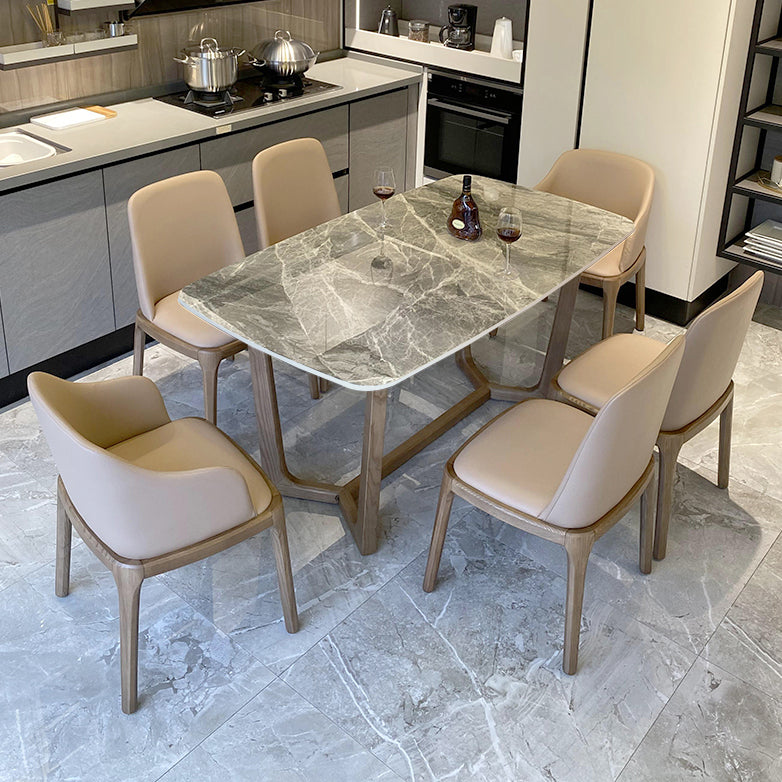 Minimalist Style Table Set with Sintered Stone Table and Upholstered Chairs 7 Piece Set Clearhalo 'Dining Room Sets' 'Dining Tables & Seating' 'dining_room_set' 'furn' 'furn_dining_room_set' 'Furniture' 'furniture_dining_room_set' 'Kitchen & Dining Furniture' 'kitchen&dining_furn' 'kitchen' 3491632