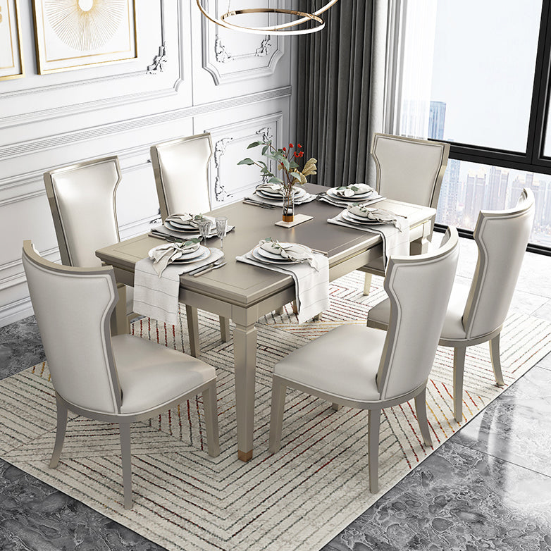 Modern Golden Wood Table Set of 5/7 with Rectangle Table Dining Set with Leather Chairs 7 Piece Set Clearhalo 'Dining Room Sets' 'Dining Tables & Seating' 'dining_room_set' 'furn' 'furn_dining_room_set' 'Furniture' 'furniture_dining_room_set' 'Kitchen & Dining Furniture' 'kitchen&dining_furn' 'kitchen' 3491675