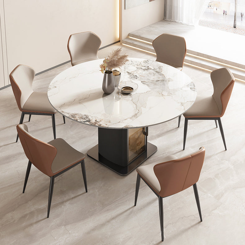 Nordic Sintered Stone Table Set of 5/7 with Round Table Foldable Dining Set with Leather Chairs 7 Piece Set Clearhalo 'Dining Room Sets' 'Dining Tables & Seating' 'dining_room_set' 'furn' 'furn_dining_room_set' 'Furniture' 'furniture_dining_room_set' 'Kitchen & Dining Furniture' 'kitchen&dining_furn' 'kitchen' 3491741