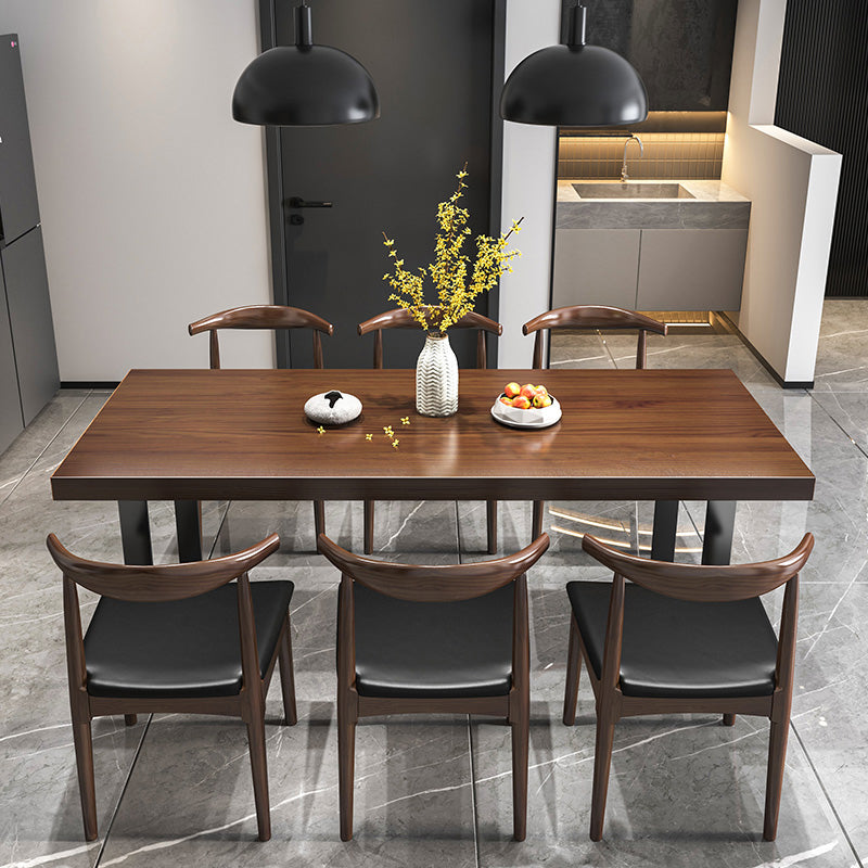 Modern Style Solid Wood Dining Table Rectangular Dining Table with Metal Base 7 Piece Set Clearhalo 'Dining Room Sets' 'Dining Tables & Seating' 'dining_room_set' 'furn' 'furn_dining_room_set' 'Furniture' 'furniture_dining_room_set' 'Kitchen & Dining Furniture' 'kitchen&dining_furn' 'kitchen' 3491992
