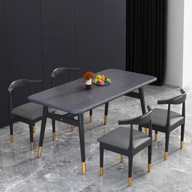 Rectangular Scandinavian Sintered Stone Dining Room Set Dining Furniture with 4 Legs Base Black 5 Piece Set Clearhalo 'Dining Room Sets' 'Dining Tables & Seating' 'dining_room_set' 'furn' 'furn_dining_room_set' 'Furniture' 'furniture_dining_room_set' 'Kitchen & Dining Furniture' 'kitchen&dining_furn' 'kitchen' 3492027