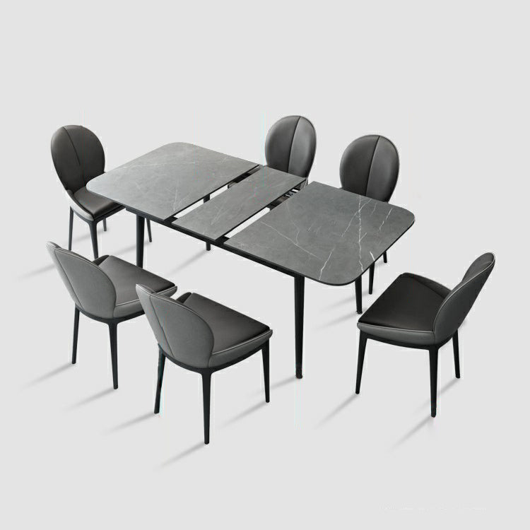 Modern Style Sintered Stone Dining Table Set Extendable Rectangular Dining Table with Trestle Base 7 Piece Set Clearhalo 'Dining Room Sets' 'Dining Tables & Seating' 'dining_room_set' 'furn' 'furn_dining_room_set' 'Furniture' 'furniture_dining_room_set' 'Kitchen & Dining Furniture' 'kitchen&dining_furn' 'kitchen' 3492040