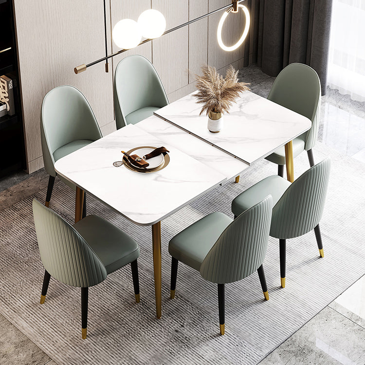 Scandinavian Style Sintered Stone Rectangle Dining Set with 4 Gold Legs Base 7 Piece Set Clearhalo 'Dining Room Sets' 'Dining Tables & Seating' 'dining_room_set' 'furn' 'furn_dining_room_set' 'Furniture' 'furniture_dining_room_set' 'Kitchen & Dining Furniture' 'kitchen&dining_furn' 'kitchen' 3492056