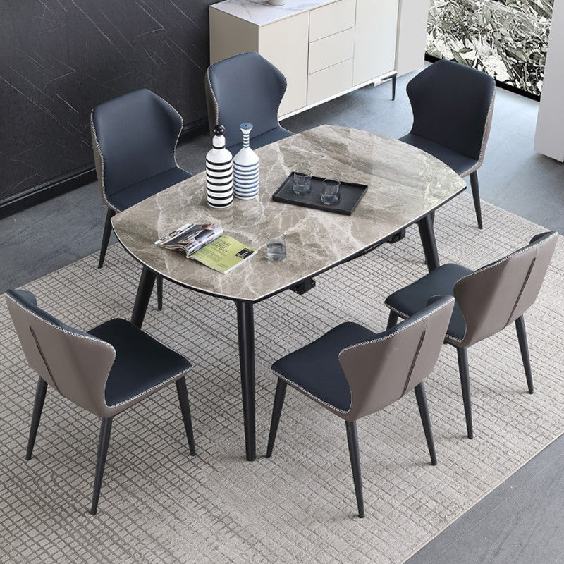 Modern Metal Dining Room Set Standard Height Black Legs Dining Set with Rectangle Table 7 Piece Set Clearhalo 'Dining Room Sets' 'Dining Tables & Seating' 'dining_room_set' 'furn' 'furn_dining_room_set' 'Furniture' 'furniture_dining_room_set' 'Kitchen & Dining Furniture' 'kitchen&dining_furn' 'kitchen' 3492113