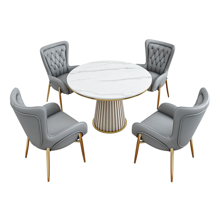 Scandinavian Fixed Dining Room Table Set with Pedestal Base Dining Table Furniture Brown 5 Piece Set Clearhalo 'Dining Room Sets' 'Dining Tables & Seating' 'dining_room_set' 'furn' 'furn_dining_room_set' 'Furniture' 'furniture_dining_room_set' 'Kitchen & Dining Furniture' 'kitchen&dining_furn' 'kitchen' 3492312