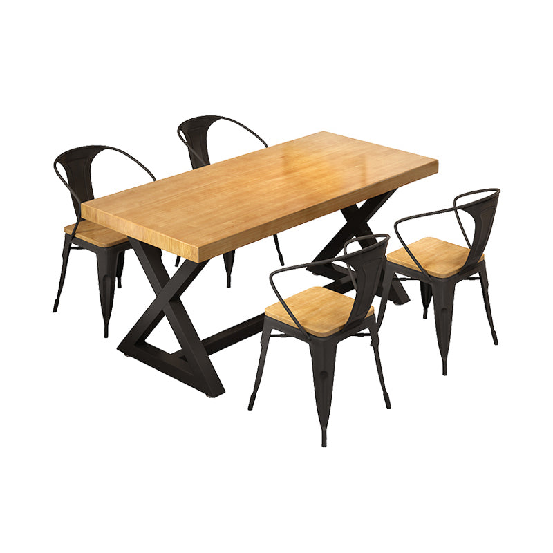 Industrial Style Solid Wood Dining Set with Traditional Height Fixed Table and Trestle Base Windsor 5 Piece Set Clearhalo 'Dining Room Sets' 'Dining Tables & Seating' 'dining_room_set' 'furn' 'furn_dining_room_set' 'Furniture' 'furniture_dining_room_set' 'Kitchen & Dining Furniture' 'kitchen&dining_furn' 'kitchen' 3492607