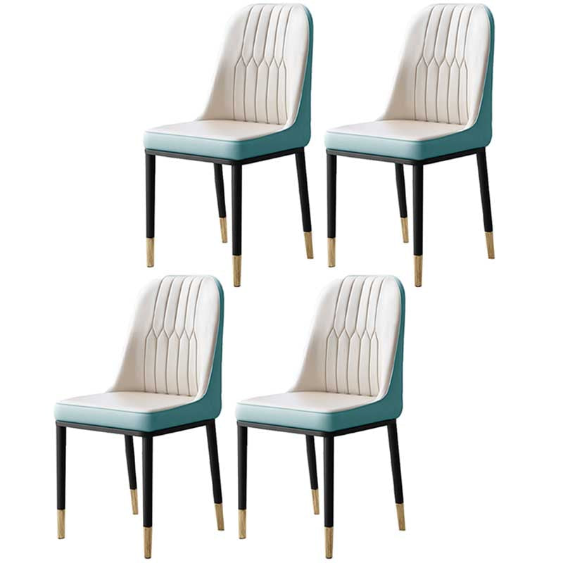 Metal Base Indoor Chair 18'' Wide Parsons Leather Chair for Restaurant White-Blue 4 Piece Set Clearhalo ' kitchen&dining_furn' 'Dining Chairs' 'Dining Tables & Seating' 'dining_chair' 'furn' 'furn_dining_chair' 'Furniture' 'furniture_dining_chair' 'Kitchen & Dining Furniture' 'kitchen' 3493246