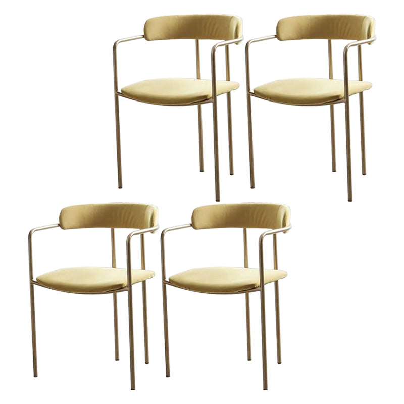 Contemporary Kitchen Dining Arm Chair Mental Opening Back Dining Arm Chair Yellow 4 Piece Set Brass Gold Clearhalo ' kitchen&dining_furn' 'Dining Chairs' 'Dining Tables & Seating' 'dining_chair' 'furn' 'furn_dining_chair' 'Furniture' 'furniture_dining_chair' 'Kitchen & Dining Furniture' 'kitchen' 3493663