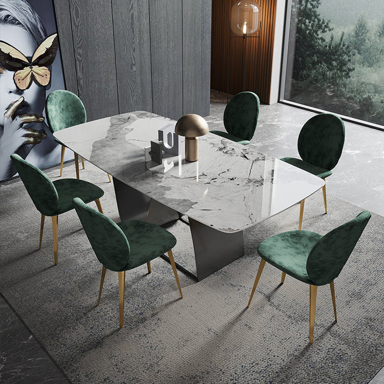 Modern Gray Kitchen Dining Set Sintered Stone Top Rectangle Dining Set with Trestle Base 7 Piece Set Clearhalo 'Dining Room Sets' 'Dining Tables & Seating' 'dining_room_set' 'furn' 'furn_dining_room_set' 'Furniture' 'furniture_dining_room_set' 'Kitchen & Dining Furniture' 'kitchen&dining_furn' 'kitchen' 3518289