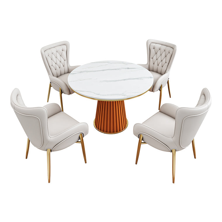Modern Style Sintered Stone Dining Set with Round Shape Dinette Set with Pedestal Base Orange 5 Piece Set Clearhalo 'Dining Room Sets' 'Dining Tables & Seating' 'dining_room_set' 'furn' 'furn_dining_room_set' 'Furniture' 'furniture_dining_room_set' 'Kitchen & Dining Furniture' 'kitchen&dining_furn' 'kitchen' 3522564