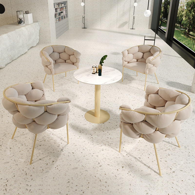Glam Sintered Stone Dining Room Set with Round Table and Gold Leg Formal Dining Table Furniture White 5 Piece Set Clearhalo 'Dining Room Sets' 'Dining Tables & Seating' 'dining_room_set' 'furn' 'furn_dining_room_set' 'Furniture' 'furniture_dining_room_set' 'Kitchen & Dining Furniture' 'kitchen&dining_furn' 'kitchen' 3522630