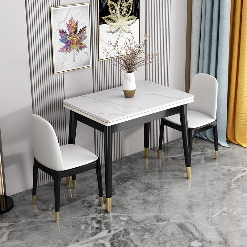 Glam Sintered Stone Rectangle Dining Room Set Space-Saving Design Dining Table Furniture White 3 Piece Set Clearhalo 'Dining Room Sets' 'Dining Tables & Seating' 'dining_room_set' 'Furniture' 'furniture_dining_room_set' 'Kitchen & Dining Furniture' 'kitchen&dining_furn' 'kitchen' 3522657