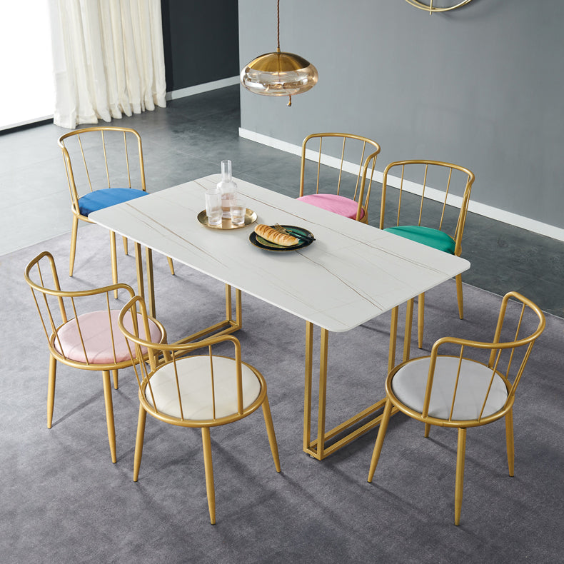 Glam Style Sintered Stone White Dining Room Set with Rectangle Table Formal Dining Table Furniture 7 Piece Set Clearhalo 'Dining Room Sets' 'Dining Tables & Seating' 'dining_room_set' 'furn' 'furn_dining_room_set' 'Furniture' 'furniture_dining_room_set' 'Kitchen & Dining Furniture' 'kitchen&dining_furn' 'kitchen' 3522666