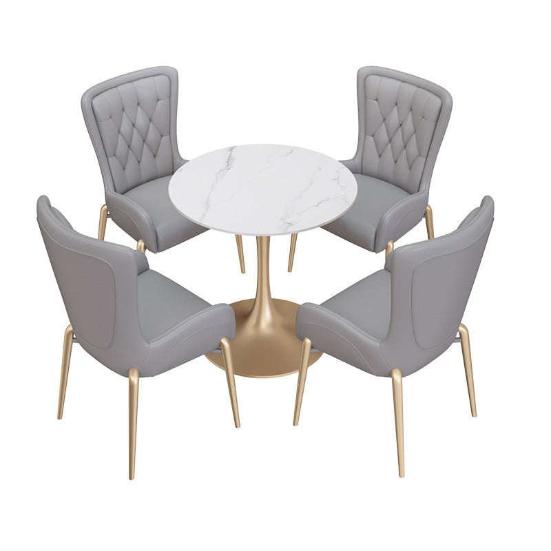 Glam Style Sintered Stone White Dining Room Set with Round Table Dining Table Furniture Clearhalo 'Dining Room Sets' 'Dining Tables & Seating' 'dining_room_set' 'furn' 'furn_dining_room_set' 'Furniture' 'furniture_dining_room_set' 'Kitchen & Dining Furniture' 'kitchen&dining_furn' 'kitchen' 3522682