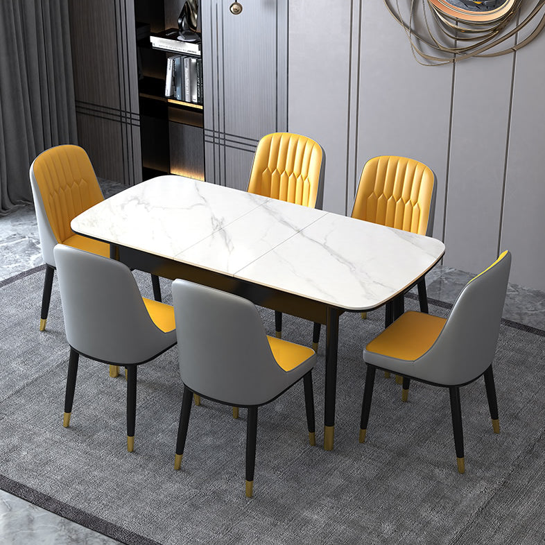 Contemporary Sintered Stone Top Extendable Dining Set Rectangle Kitchen Dining Set with 4 Legs Table 7 Piece Set Clearhalo 'Dining Room Sets' 'Dining Tables & Seating' 'dining_room_set' 'furn' 'furn_dining_room_set' 'Furniture' 'furniture_dining_room_set' 'Kitchen & Dining Furniture' 'kitchen&dining_furn' 'kitchen' 3522736