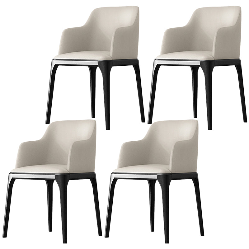 Contemporary Square Leather Dining Side Arm Chair for Kitchen with Wooden Legs Off-White 4 Piece Set Clearhalo ' kitchen&dining_furn' 'Dining Chairs' 'Dining Tables & Seating' 'dining_chair' 'furn' 'furn_dining_chair' 'Furniture' 'furniture_dining_chair' 'Kitchen & Dining Furniture' 'kitchen' 3539854