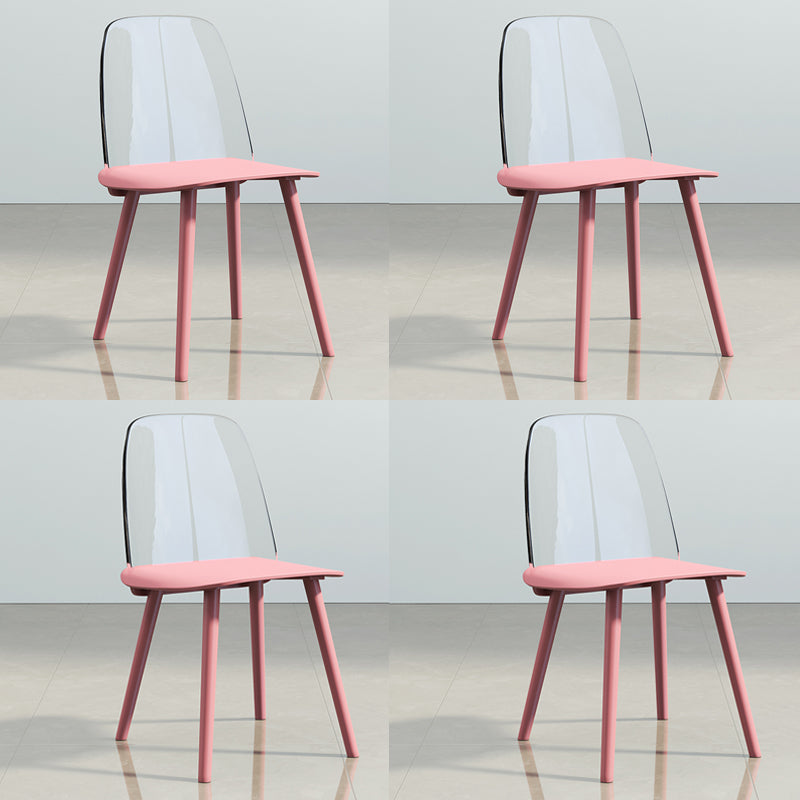 Nordic Style Plastic Dining Room Chair Armless Dining Chairs for Home Use Pink 4 Piece Set Clearhalo ' kitchen&dining_furn' 'Dining Chairs' 'Dining Tables & Seating' 'dining_chair' 'furn' 'furn_dining_chair' 'Furniture' 'furniture_dining_chair' 'Kitchen & Dining Furniture' 'kitchen' 3540331